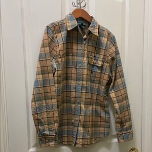 Ralph Lauren Tan and Blue Plaid Button-Down Shirt